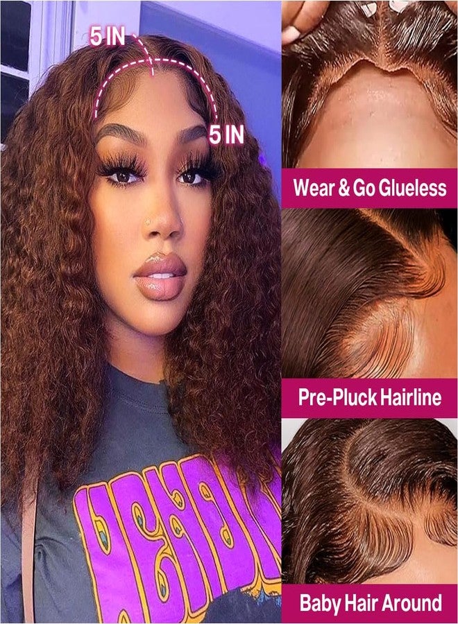 Ailwelia Curly Bob Wig Human Hair Deep Wave Glueless Wigs Human Hair Pre Plucked Pre Cut 5x5 Wear And Go HD Lace Closure Wigs Human Hair For Black Women 200% Density Chocolate Brown Color 14 Inch - Image 2